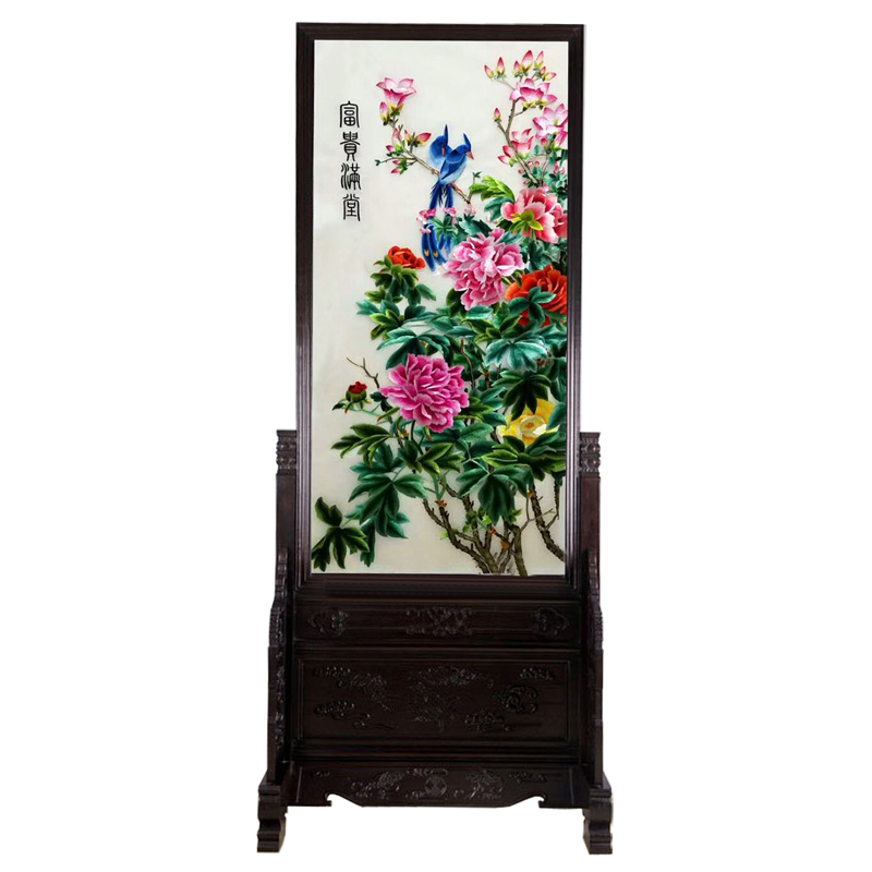 十俏娘手工刺绣双面屏风富贵满堂